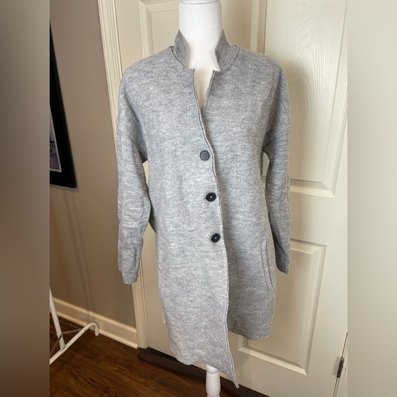 J Jill Merino Wool Gray Button-Up Long Line Cardigan - Picture 2 of 14